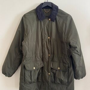 J. Crew Olive Green Coat with Navy Collar